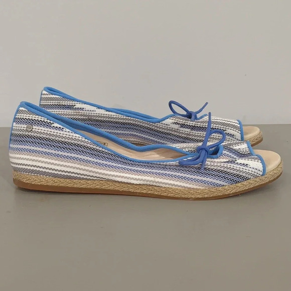 UGG Marleigh Serape Canvas Open Toe Flats Genuine Lamb Fur Lined size 11 - Picture 2 of 9